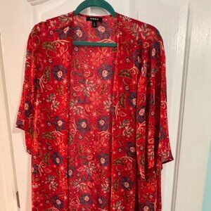 Torrid Red Floral Open Front Kimono Size 2